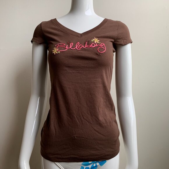 Billabong surf brown embroidered logo v-neck t-shirt - Picture 2 of 4